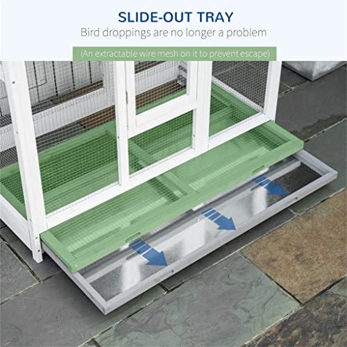  ACQUIRE Bird Cage Wooden Aviary House With Standing Pole Nest Slide-Out Tray, Grey 50" L X 28.75" W X 64.5" H