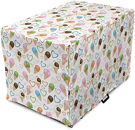  Lunarable Ice Cream Dog Crate Cover, Refreshing Summer Food With 3 Different Scoops And Colorful Hearts, Easy To Use Pet Kennel Cover For Small Dogs Puppies Kittens, 18 Inch, Multicolor