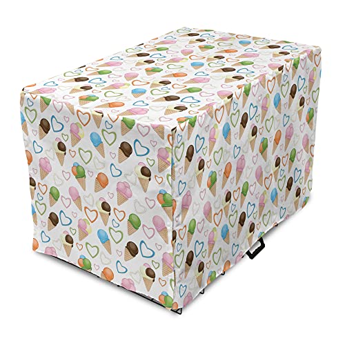  Lunarable Ice Cream Dog Crate Cover, Refreshing Summer Food With 3 Different Scoops And Colorful Hearts, Easy To Use Pet Kennel Cover For Small Dogs Puppies Kittens, 18 Inch, Multicolor