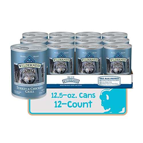  Blue Buffalo Wilderness High Protein, Natural Adult Wet Dog Food, Turkey & Chicken Grill 12.5-oz Cans (Pack Of 12)