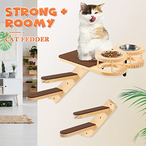  Cat Wall Shelves, Cat Feeding Shelf With Steps- Include Cat Food Shelf, 2 Cat Food Bowl And Cat Ladder, Wall Mounted Cat Feeder Shelf, Cat Furniture Wall For Indoor Playtime And Relaxation