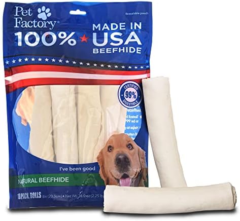  Pet Factory 100% Made In USA Beefhide 8" Rolls Dog Chew Treats - Beef & Chicken Flavor, 10 Count/1 Pack