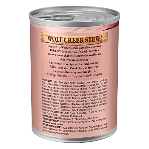  Blue Buffalo Wilderness Wolf Creek Stew High Protein, Natural Wet Dog Food, Hearty Beef Stew In Gravy 12.5-oz Cans (Pack Of 12)