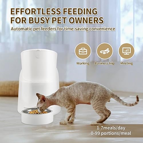  LZHPET Automatic Cat Feeders, 5L Timed Dry Food Dispenser, Up To 7 Meals Per Day, Unclogging Design, Desiccant Bag、Stainless Steel Bowl Included, 20-Second Voice Recording, For Cats/Small Dogs, White
