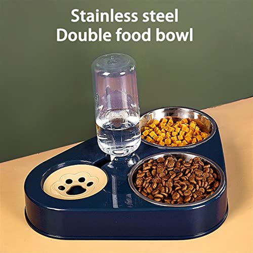  AYENCI Cat Automatic Water, 500ML Dog Bowl Cat Feeder Bowl With Dog Water Bottle Automatic Drinking Pet Bowl Cat Food Bowl Pet Stainless Steel Double 3 Bowl (Color : Navy Blue)