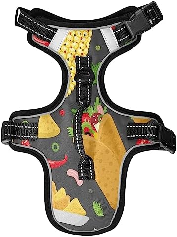  No Pull Dog Harness For Small Dogs Adjustable Pet Vest Harness With Leash Reflective Front Clip Vest With Handle Easy Control For Small Medium Large Dogs Cats Outdoor Walking Mexican Food Pattern Burr