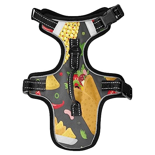  No Pull Dog Harness For Small Dogs Adjustable Pet Vest Harness With Leash Reflective Front Clip Vest With Handle Easy Control For Small Medium Large Dogs Cats Outdoor Walking Mexican Food Pattern Burr