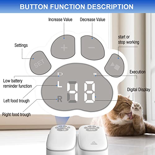  PeTnessGO Automatic 2 Meals Cat Feeder, Pet Feeder With Programmable Timer, LED Display, Power Saving Mode, Dishwasher-Safe Tray Feeds Wet Or Dry Food, Dispenser For Cat And Dog, 48-Hour Timed
