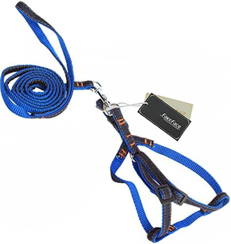  FakeFace Heavy Duty Denim Nylon No Pull Dog Leash Harness/Collar Set For Medium Large Dogs Of High Durability Adjustable, Perfect For Training Walking Dogs