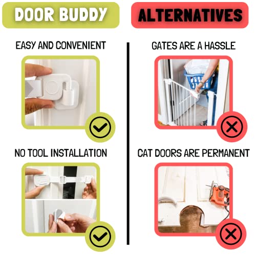  Door Buddy Adjustable Cat Door Latch - Grey 2 Pack. Pet Door Holder To Dog Proof Cat Litter Box & Keep Dog Out Of Cat Food. Simpler Than Cat Gate Or Interior Cat Door. Adjustable Door Strap For Pets
