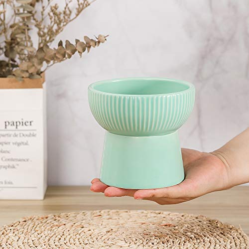  Green Ceramic Raised Cat Bowls, Elevated Food Or Water Bowls, Stress Free, Backflow Prevention, Dishwasher And Microwave Safe, Lead & Cadmium Free