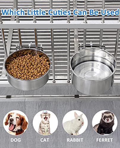  BNOSDM (6.3''x2.36'') 2 Pack Dog Crate Food Water Bowls Stainless Steel Dog Bowl Dish For Cages Non-Spill Hanging Metal Puppy Kennels Bowls For Puppy Medium-Sized Dogs Cats