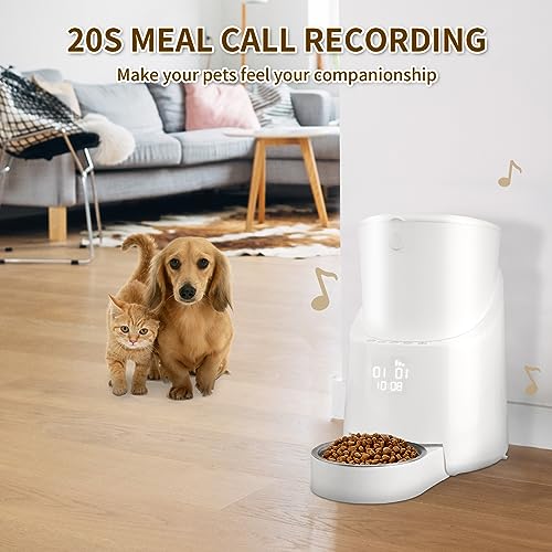  LZHPET Automatic Cat Feeders, 5L Timed Dry Food Dispenser, Up To 7 Meals Per Day, Unclogging Design, Desiccant Bag、Stainless Steel Bowl Included, 20-Second Voice Recording, For Cats/Small Dogs, White
