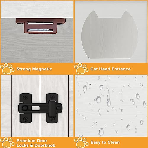  EasyCom Litter Box Enclosure, Hidden Cat Tree Tower Furniture For Indoor House, Modern Wooden All-in-one Cat Litter Cabinet With Scratching Post And Condo, White