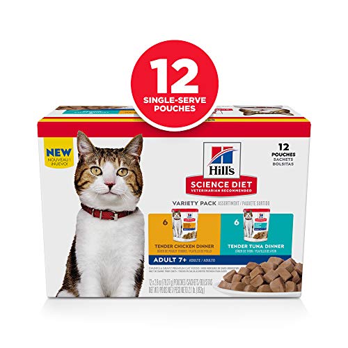  Hill's Science Diet Senior 7+ Wet Cat Food Pouches, Variety Pack, Chicken And Tuna, 2.8 Oz., 12-Pack
