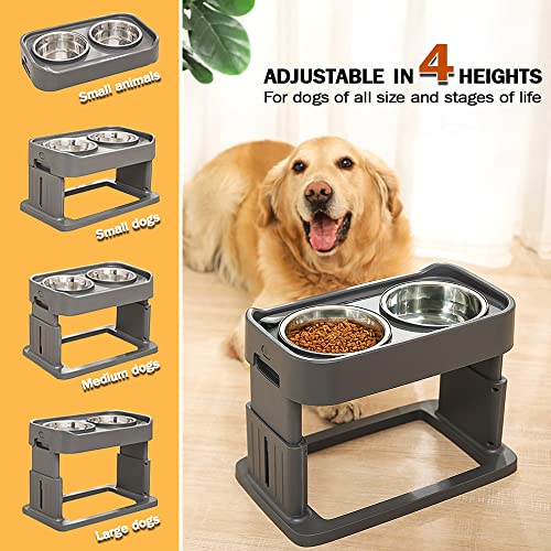  IKEREE Elevated Dog Bowls 4 Height Adjustable Raised Dog Bowl With 2 Stainless Steel Dog Food Bowls Non-Slip Dog Bowl Stand Adjusts To 3”, 8.7”, 10.3”, 12” For Small Medium Large Dogs And Pets