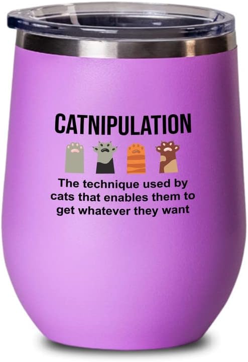  Flairy Land Cat Lady Black Wine Tumbler 12oz - Catnipulation Defiition -Cat Funny Gifts Cat Mom Cat Grandma Pet Paw Kitten Whiskers Cat Lovers Feline Cat Person Cat Rescuer