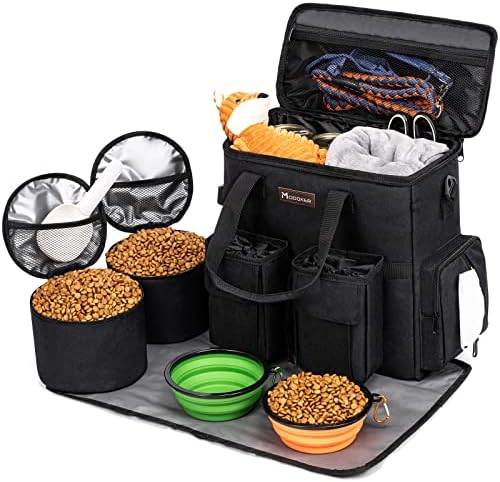  Airline Approved Dog Travel Bag With 2 Dog Treat Training Pouches, Dog Tote Organizer For Weekend Pet Travel Supplies & Accessories, 2 Collapsible Dog Bowls, 2 Travel Dog Food Container (Grey)