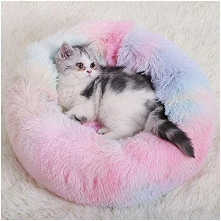  YangYan Kennel Round Pet Cat Bed Soft Plush Cat Dog House Matress Mat Winter Puppy Warm Nest Soft Pet Cat Sleeping House (Color : Grey, Size : 35cm)