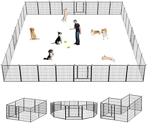  Jhsomdr 40" Outdoor Dog Fence Portable Dog Playpen For Small Medium Large Dogs, Dog Kennel Outdoor 28 Panels Pet Playpen Heavy Duty Dog Play Pens For Puppys Dog Fence For RV Camping