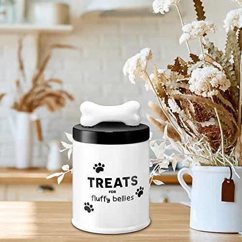  Dog Treat Container - 5 Cup - Dog Treat Jar W/Airtight Lid - Ceramic Air Tight Dog Cookie Storage - Canister For Pet Food - Farmhouse Style Pet Container For Kitchen Counter & Countertops