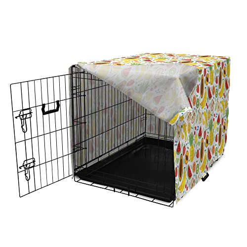  Lunarable Tropical Dog Crate Cover, Colorful Cartoon Fruits Papaya Banana And Pineapple Ornamental Exotic Food Design, Easy To Use Pet Kennel Cover For Small Dogs Puppies Kittens, 42 Inch, Multicolor