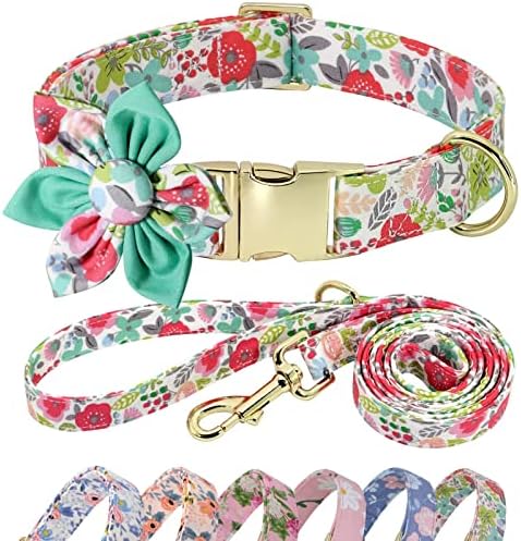  Beirui Cute Girl Dog Collar And Leash Set For Female Dogs- Floral Dog Collar With Flower For Small Medium Large Dogs Puppy, M:Neck 13-21", Leash 5FT, Purple-1