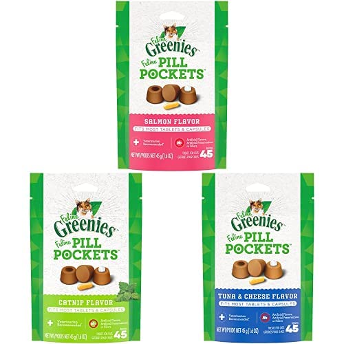  Greenies Feline Pill Pockets Variety Pack Bundle- Salmon, Catnip And Tuna & Cheese Flavored Cat Treats (135 Treats)