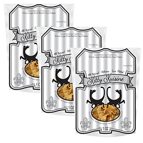  Kitty Kuisine Natural Fish Flakes (3 Pack, 3 Oz) - All Natural Bonito Tuna Flakes - No Additives Or Preservatives - High Protein And Appetite Stimulant - For All Felines