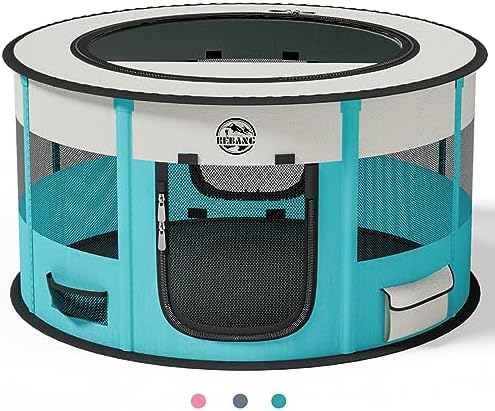  Playpen For Dogs, Large Foldable Pet Play Pens Indoor Outdoor Exercise Pen With Carrying Case Food Bowl For Cat Puppy Rabbit (Cyan, S)