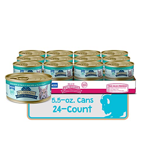 Blue Buffalo Wilderness Wild Delights High Protein Grain Free, Natural Adult Minced Wet Cat Food, Chicken & Trout 5.5 Oz Cans (Pack Of 24)