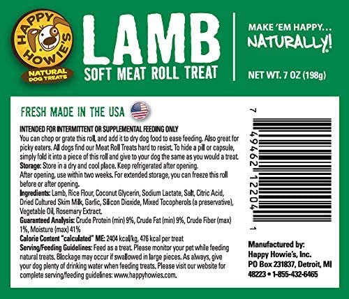  Happy Howie's Natural Dog Treats - Dog Meat Roll, Healthy Dog Treat & Training Tool, Easily Hide Pills, Made In The USA, Simple Ingredients, Soft Meat Roll - Variety (Beef, Turkey, Lamb), 7 Oz Each