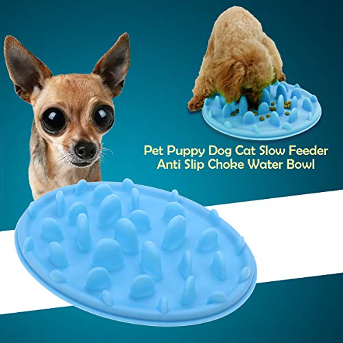  POPETPOP Pet Dog Cat Anti-Choke Slow Feeder Bowl - Anti Gulping Feeder Non-Slip Pet Food Water Dish - Healthy Eating Diet For Cat Dog No Gulp Bloat - Size S(Blue)
