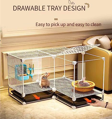  OM-PDD Indoor Guinea Pig/Ferret Cage, With Tray, Small Animal Playpen, Transparent Design, Thick Iron Mesh, Easy To Clean, Suite: Foot Pad/Water Fountain/Tray/Food Box/Water Bowl