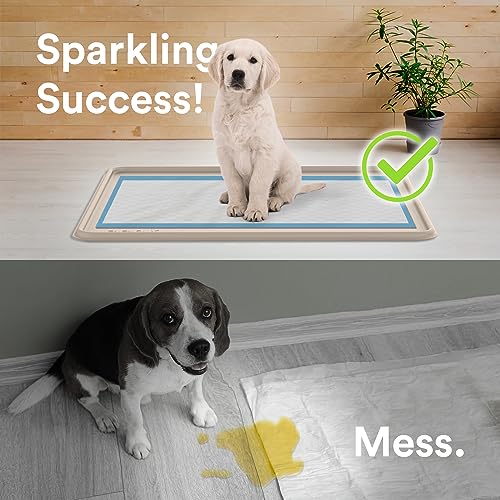  Pee Pad Tray For Dogs - Raised Lip Edge For No Spill Floor Protection, 27” X 27” Non-Slip Silicone Mat - Large Beige