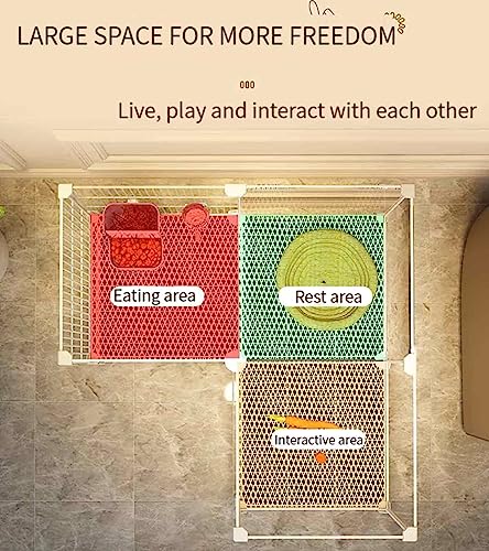  OM-PDD Indoor Guinea Pig/Ferret Cage, With Tray, Small Animal Playpen, Transparent Design, Thick Iron Mesh, Easy To Clean, Suite: Foot Pad/Water Fountain/Tray/Food Box/Water Bowl