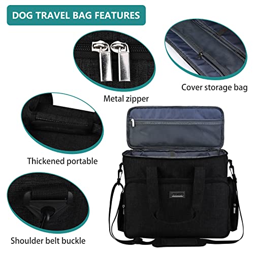  BAGLHER Dog Travel Bag, Airline Approved Pet Tote Organizer With Multi-Function Pockets,2X Food Storage Containers And 2X Collapsible Dog Bowls,Perfect Weekend Pet Travel Set For Dog, Cat Black