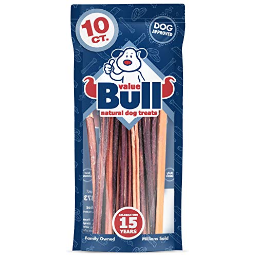  ValueBull Bully Sticks For Small Dogs, Extra Thin 12 Inch, 10 Count - All Natural Dog Treats, 100% Beef Pizzles, Single Ingredient Rawhide Alternative