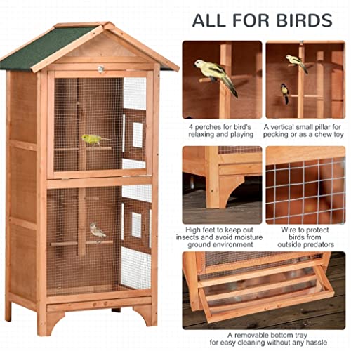  ACQUIRE Wooden Outdoor Bird Cage, Featuring A Large Play House With Removable Bottom Tray 4 Perch, Orange/Light Grey (Color : E, Size : As Shown)