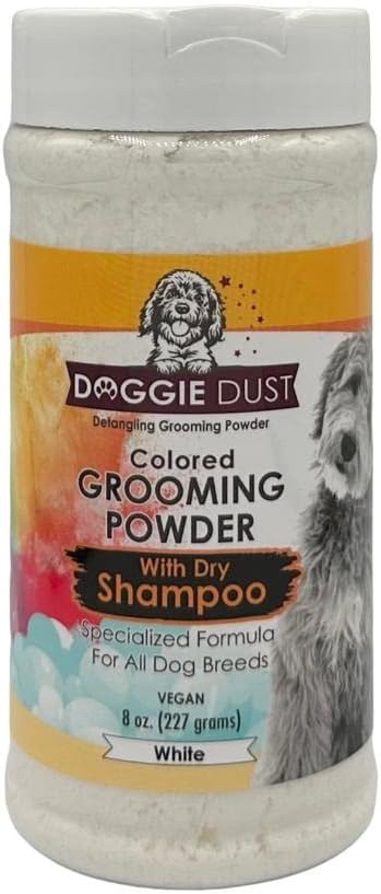  Doggie Dust Colored Grooming Powder With Dry Shampoo For Easy Brushing Of Dog Mats And Tangles, White 8oz