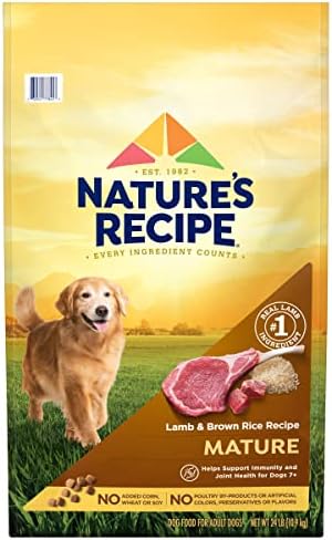  Nature′s Recipe Dry Dog Food, Mature Lamb & Brown Rice Recipe, 24 Lb. Bag