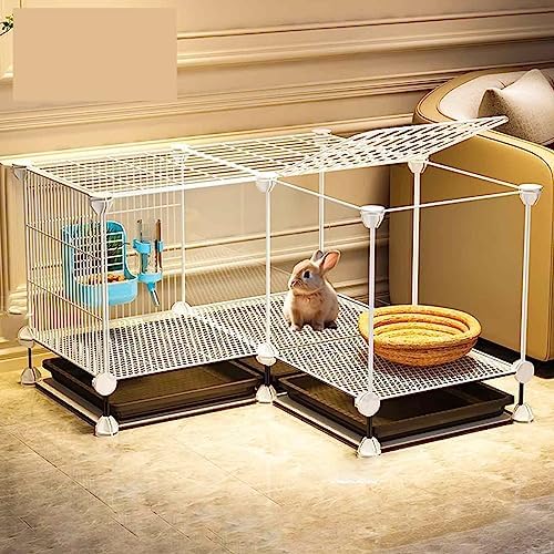  OM-PDD Indoor Guinea Pig/Ferret Cage, With Tray, Small Animal Playpen, Transparent Design, Thick Iron Mesh, Easy To Clean, Suite: Foot Pad/Water Fountain/Tray/Food Box/Water Bowl