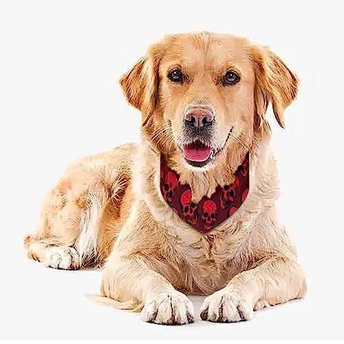 GENERIC Red Skulls On Dark Texture Background Pet Bandana Collar - Scarf Collar - Art Dog Bandana Minimal Head Cicumference