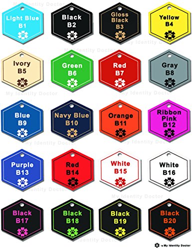  My Identity Doctor Hearing Service Dog Tag Custom Engraved Hexagon Plastic - Light Blue - Large