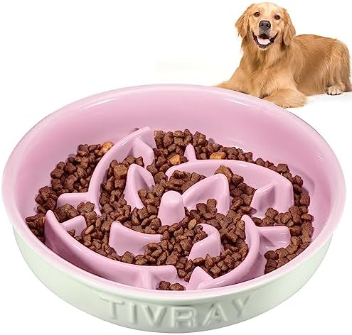 Tivray Slow Feeder Dog Bowls Small Breed, 1.5 Cups Ceramic Dog Slow Feeder Bowl, Puppy Slow Feeder Bowl For Fast Eaters Puzzle Dog Food Bowls Slow Feeder, Slow Eating Dog Bowl For Small & Medium Dogs