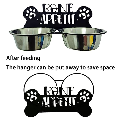  Wall Mounted Dog Bowl, Raised Dog Bowl, Foldable Pet Feeder, Elevated Dog Food Water Bowl Indoor Outdoor, Dog Bowl Holder With 2 * 32 OZ Dog Bowls