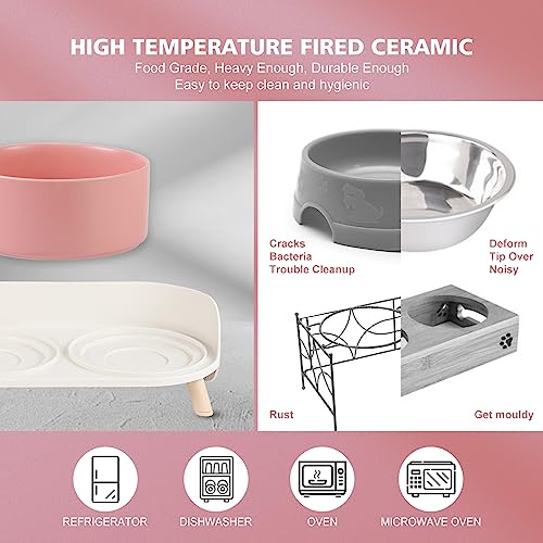  Elevated Dog Food Water Bowl - Raised Dog Bowls With Stand Non Skid - Double Dog Feeding Bowl Set With Splash Proof Guard - Ceramic Pet Dish For Small To Medium Dogs And Large Cats - 28.74 Oz - 850 Ml