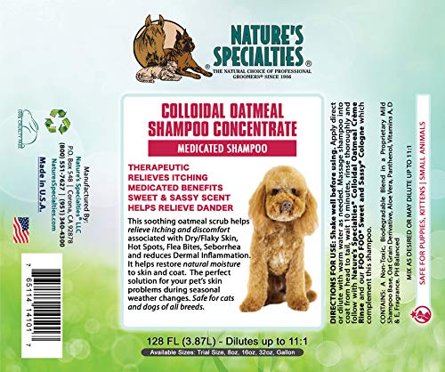  Nature's Specialties Colloidal Oatmeal Ultra Concentrated Dog Shampoo Concentrate For Pets, Makes Up To 1.5 Gallons, Natural Choice For Professional Groomers, Relieves Itching, Made In USA, 16 Oz