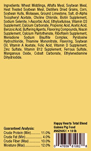  Happy Hearts Total Blend Alfalfa Based Guinea Pig Food Pellets Fortified With Vitamin C (10 Pounds)