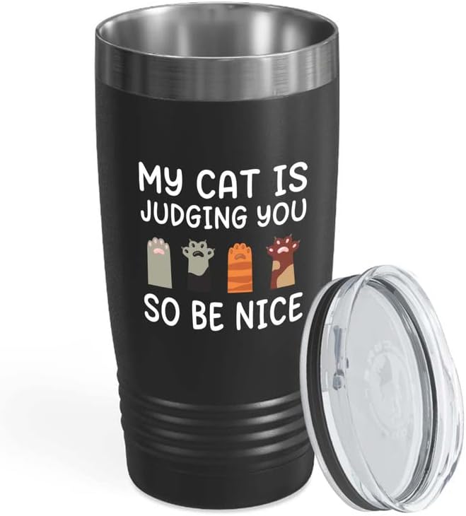 Cat Owner Black Tumbler 20oz - Find Your Body - Cat Women Fun Cat Parents Stuff Lady Paws Pet Dad Gifts